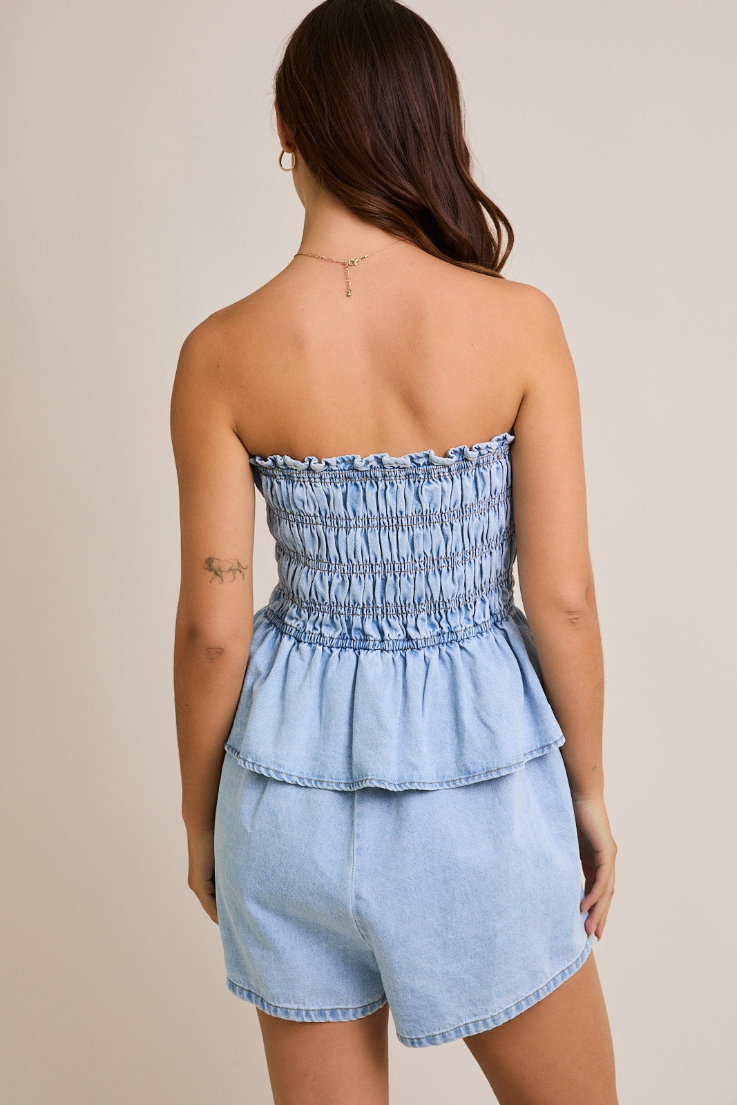 Emerie Smocked Tube Top Denim Romper