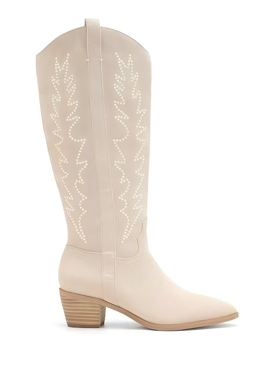 Taysha Western Pearl Knee High Boots