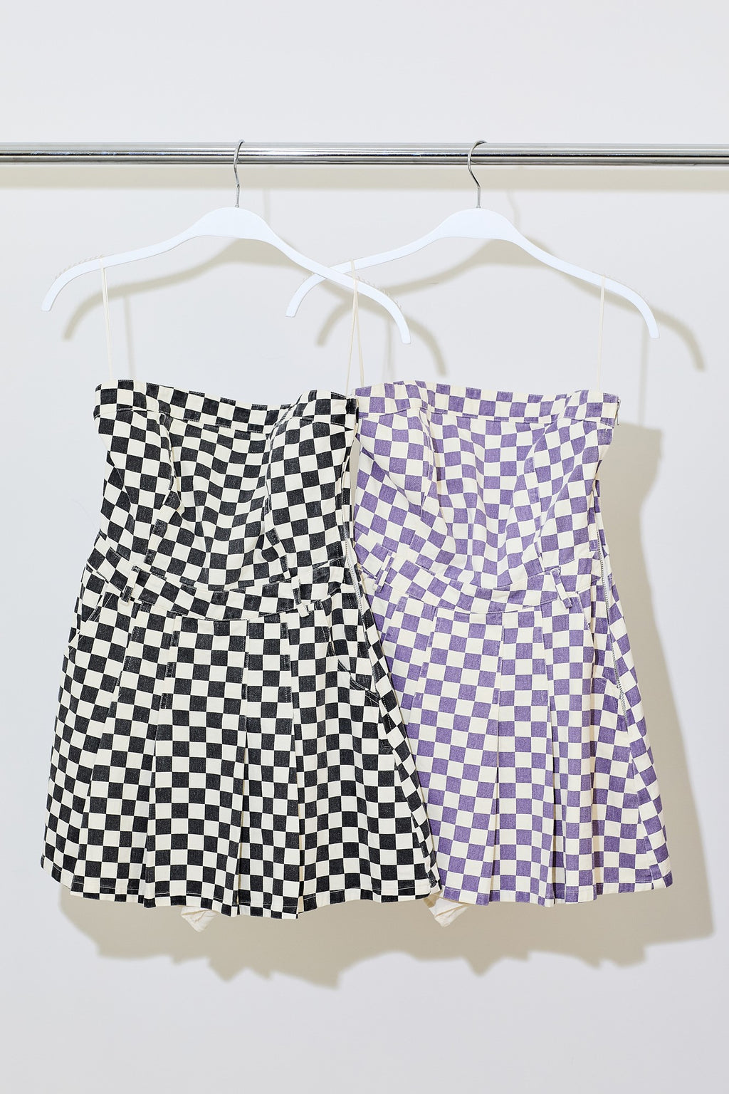 Strapless Checkered Denim Dress