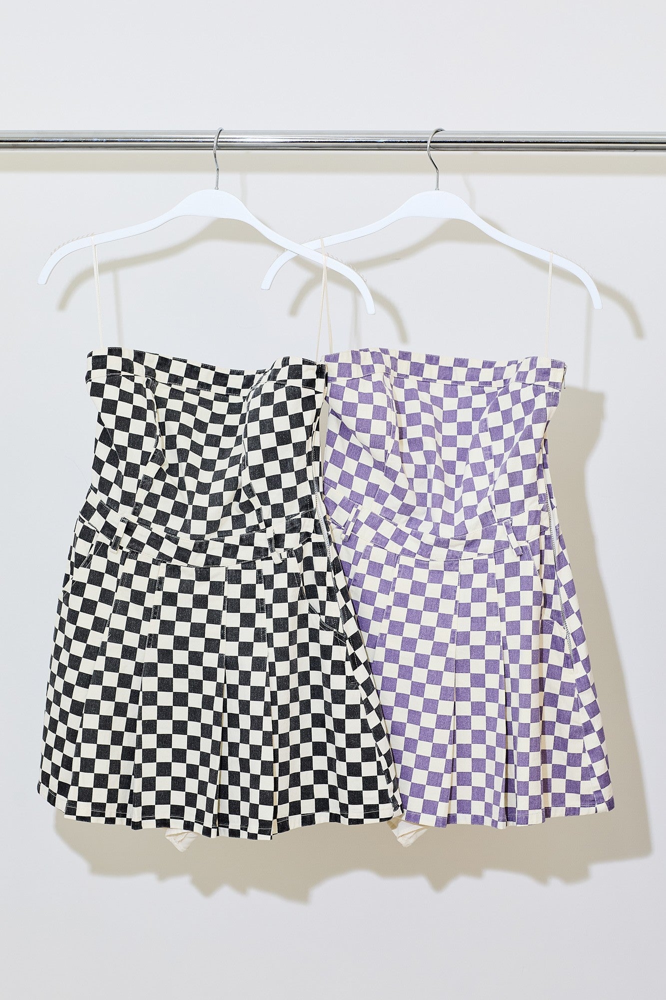 Strapless Checkered Denim Dress