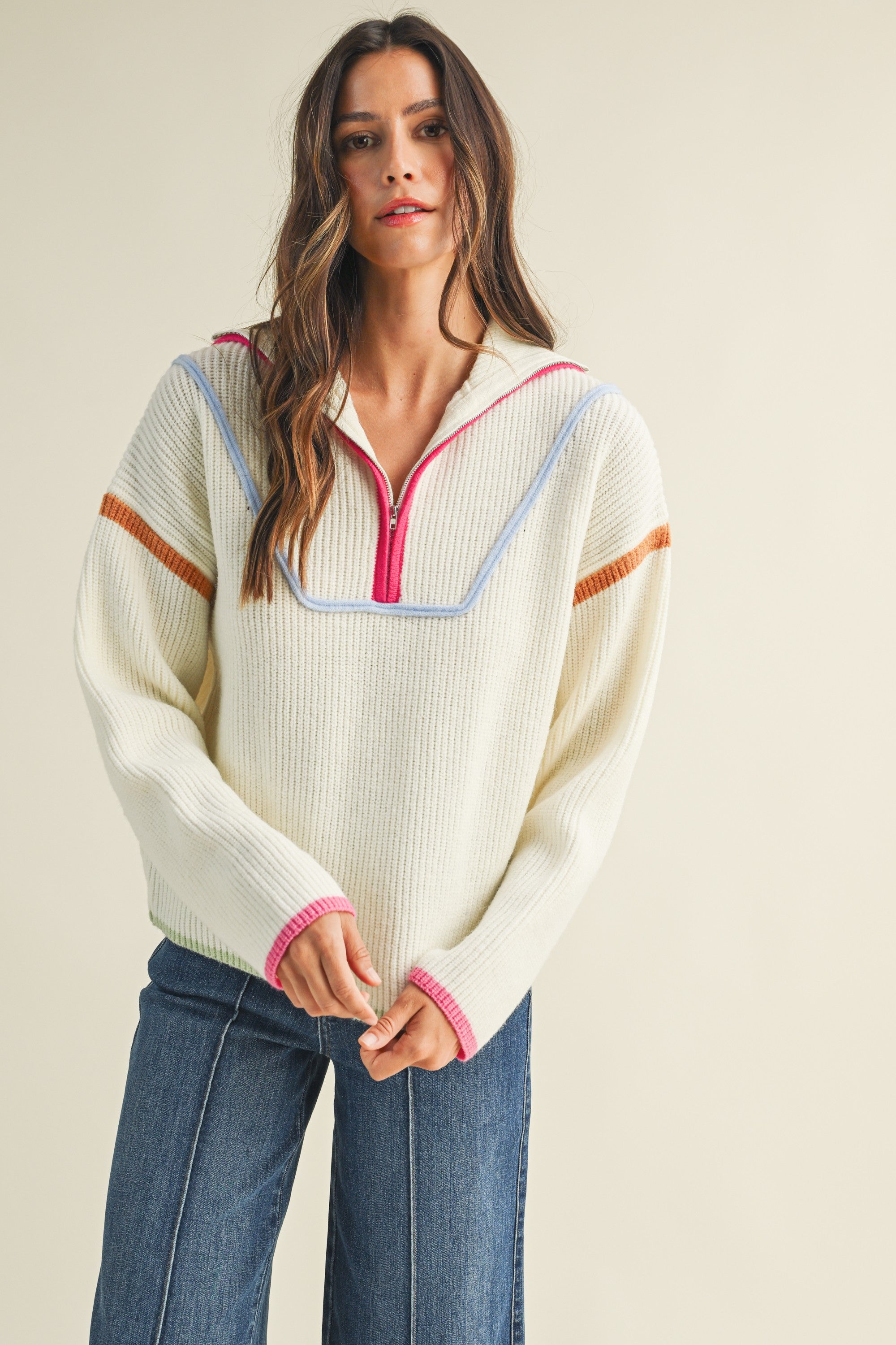 Cozy Days Binding Half Zip Sweater