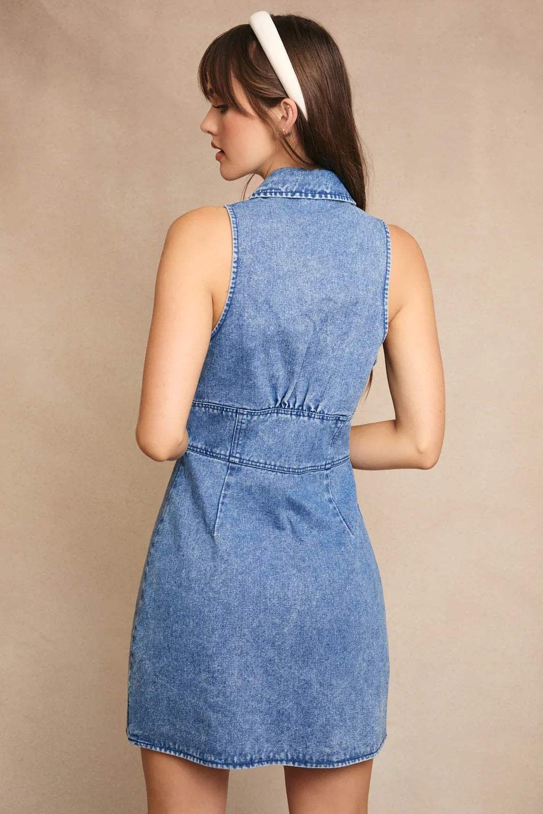 Selah Halter Neck Denim Collar Mini Dress