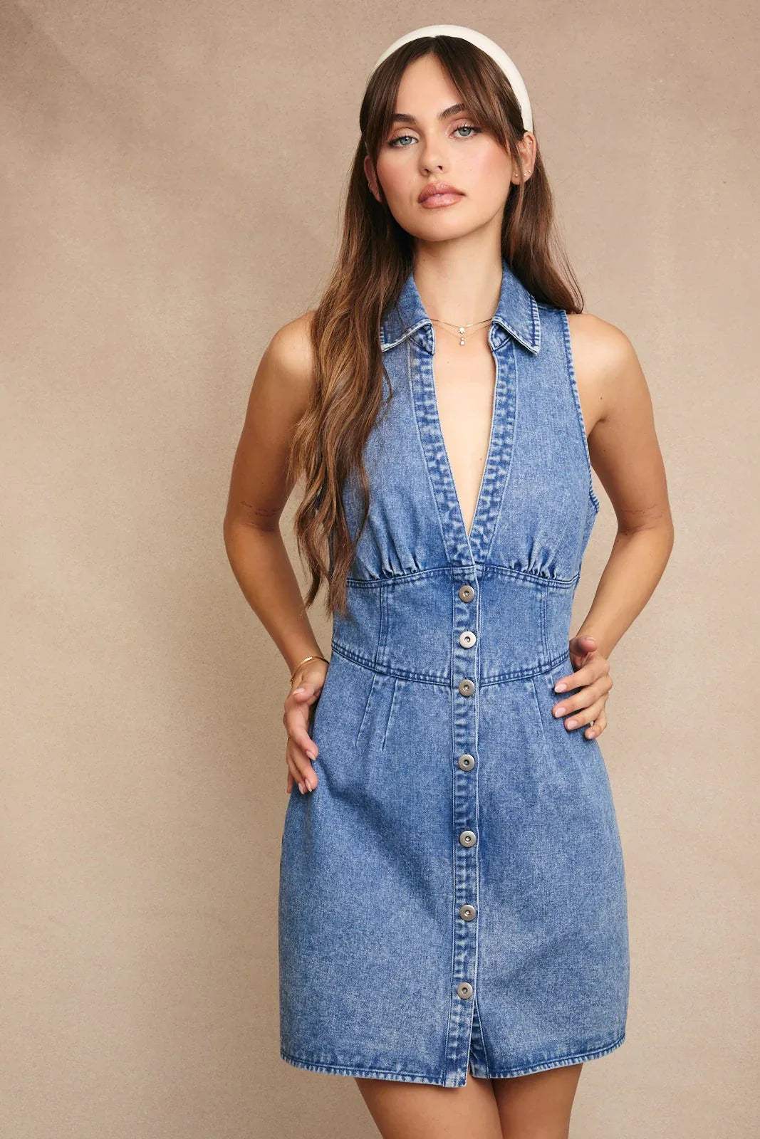 Selah Halter Neck Denim Collar Mini Dress