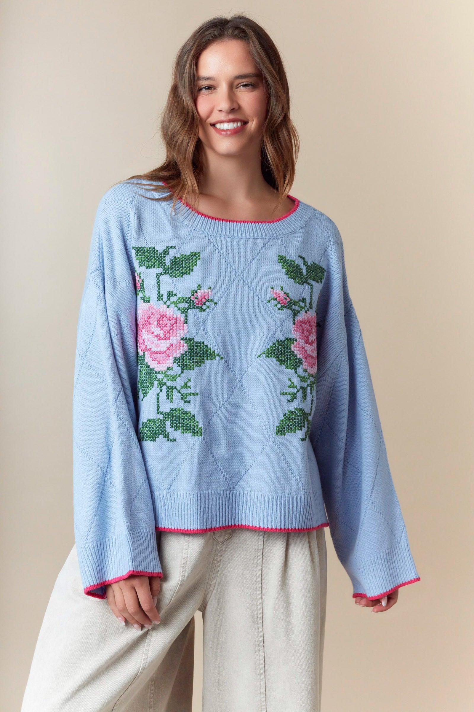 Rustic Rose Jacquard Sweater