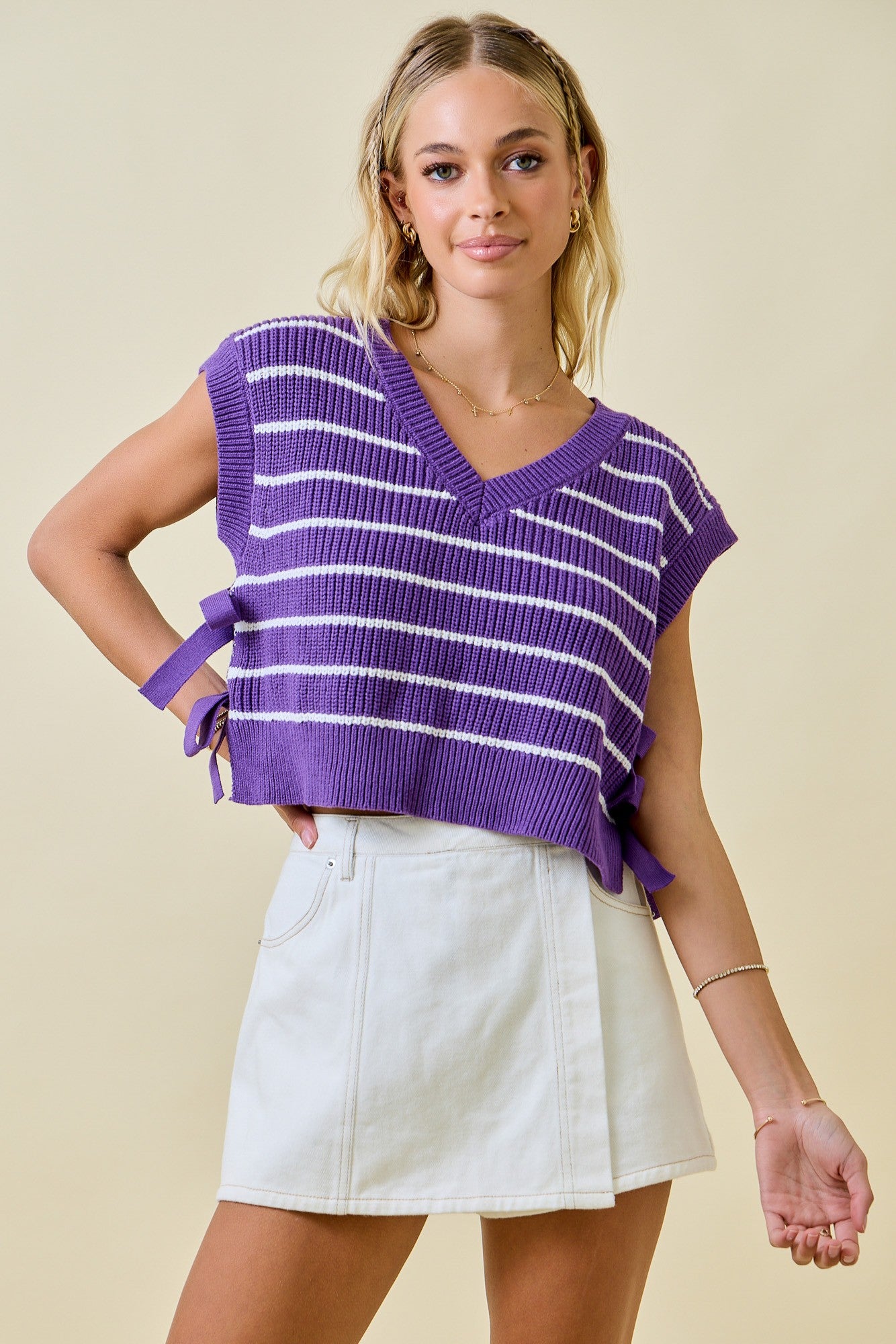 Striped Side Tie Sweater Vest