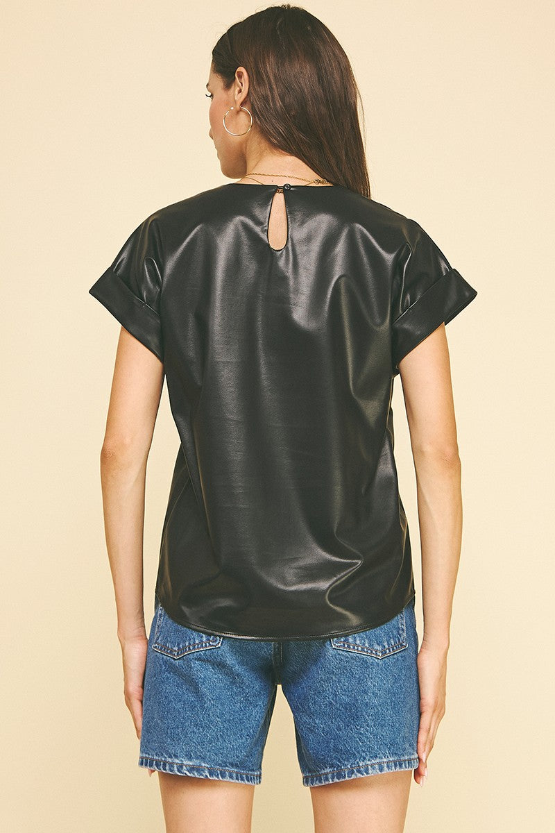Whiskey Moon Leather Cap Sleeve Top