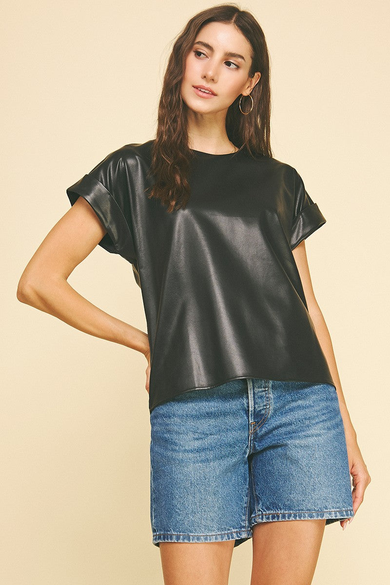 Whiskey Moon Leather Cap Sleeve Top