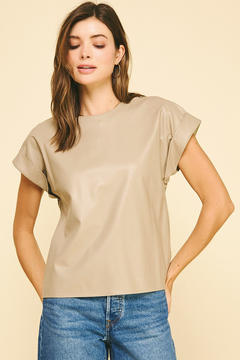 Whiskey Moon Leather Cap Sleeve Top