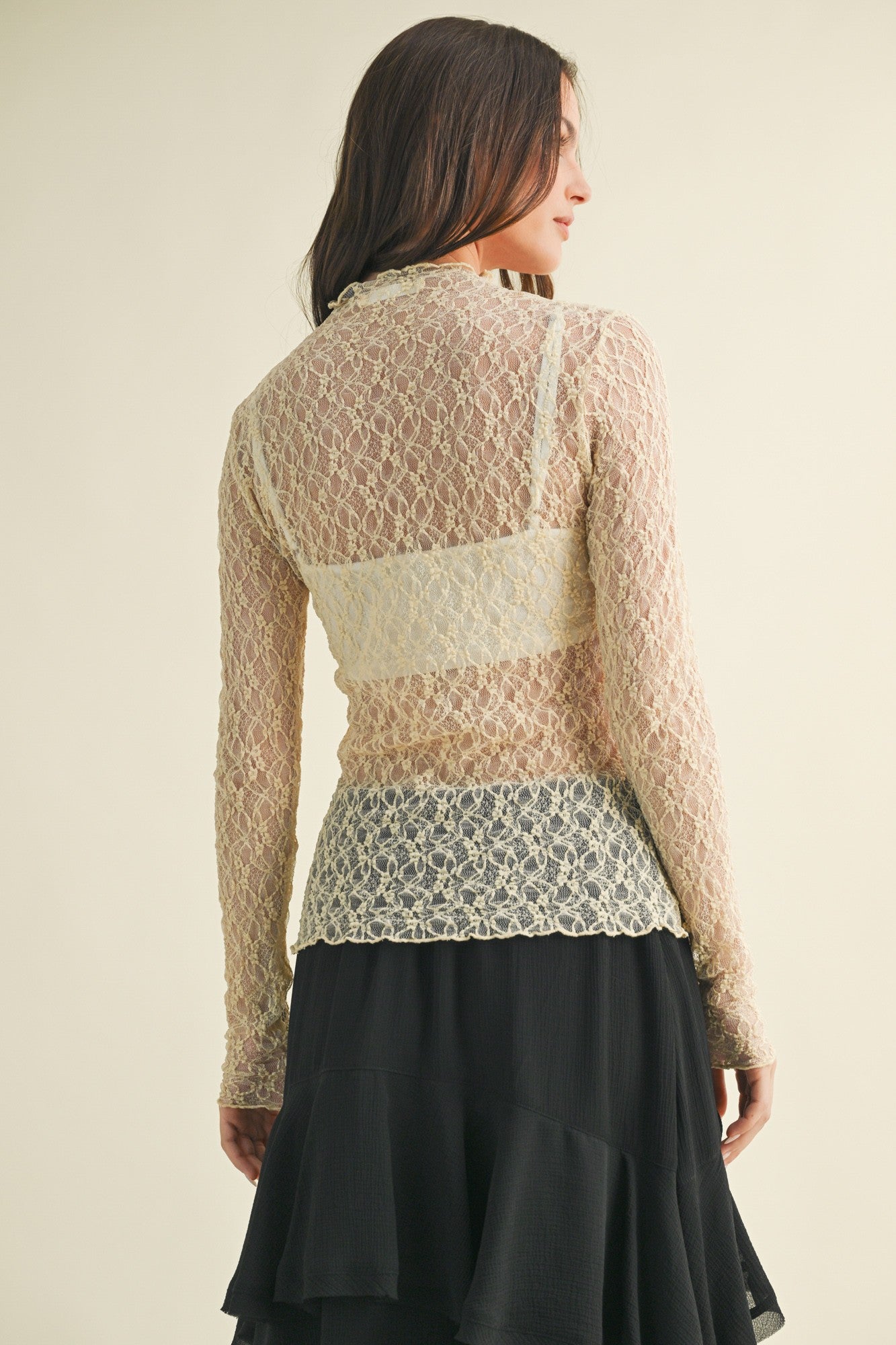 Blissful Whisper Lace Mock Neck Top