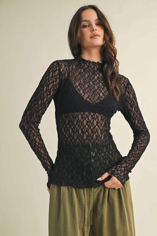 Blissful Whisper Lace Mock Neck Top