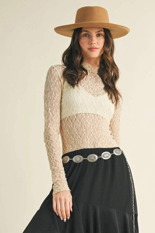 Blissful Whisper Lace Mock Neck Top
