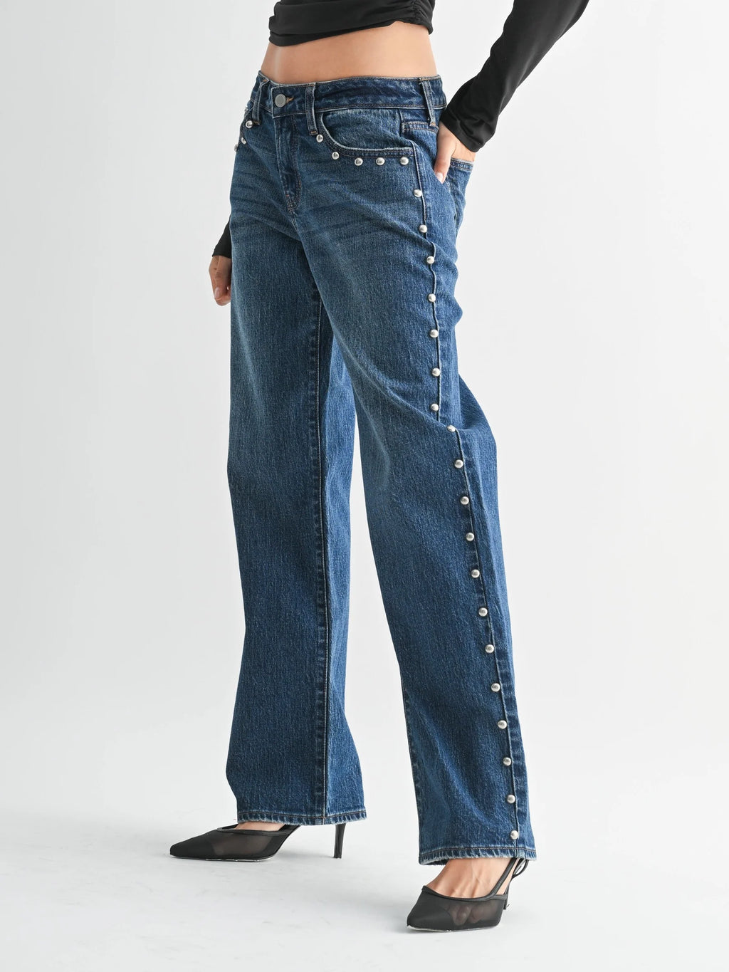 Low Rise Studded Baggy Jeans