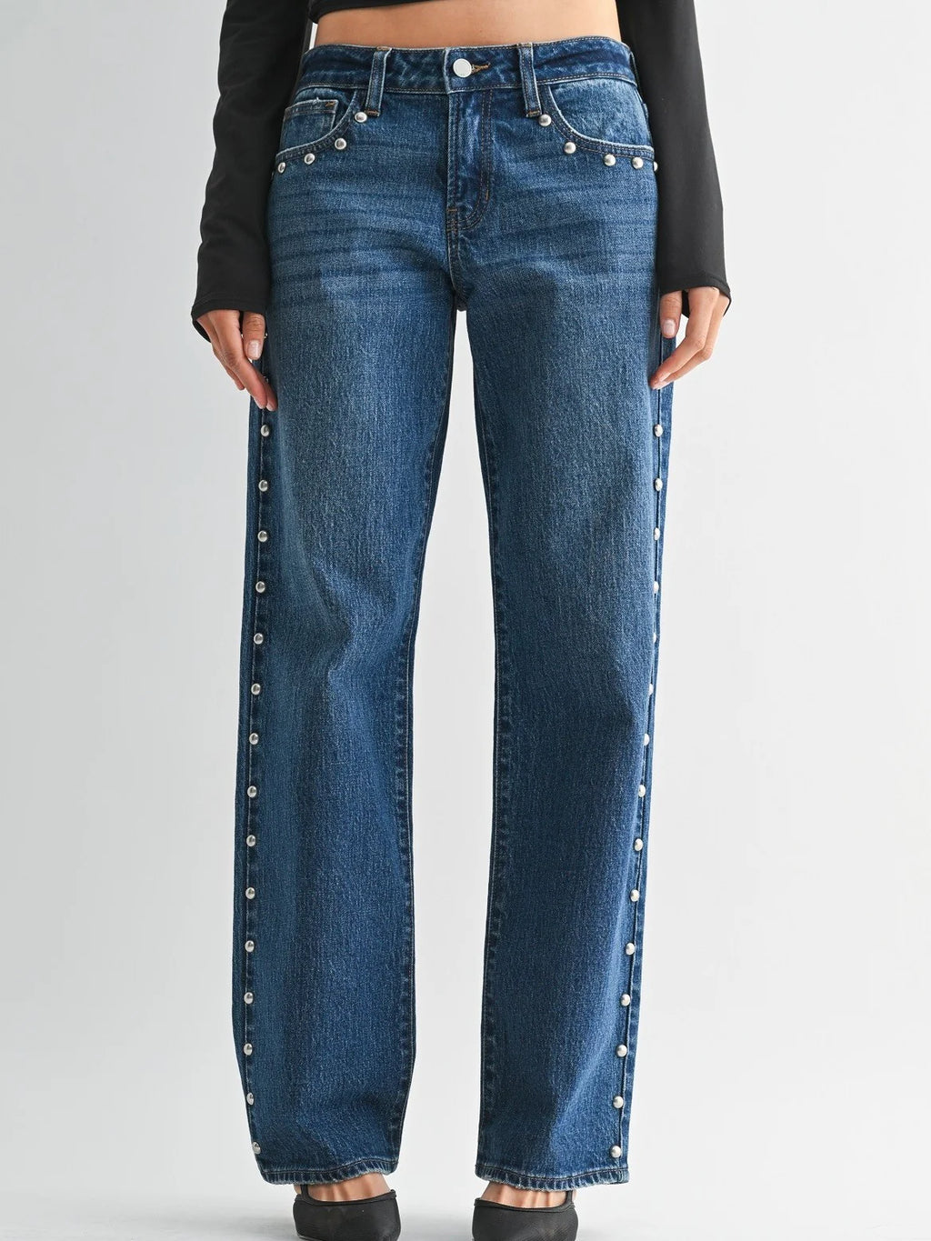 Low Rise Studded Baggy Jeans