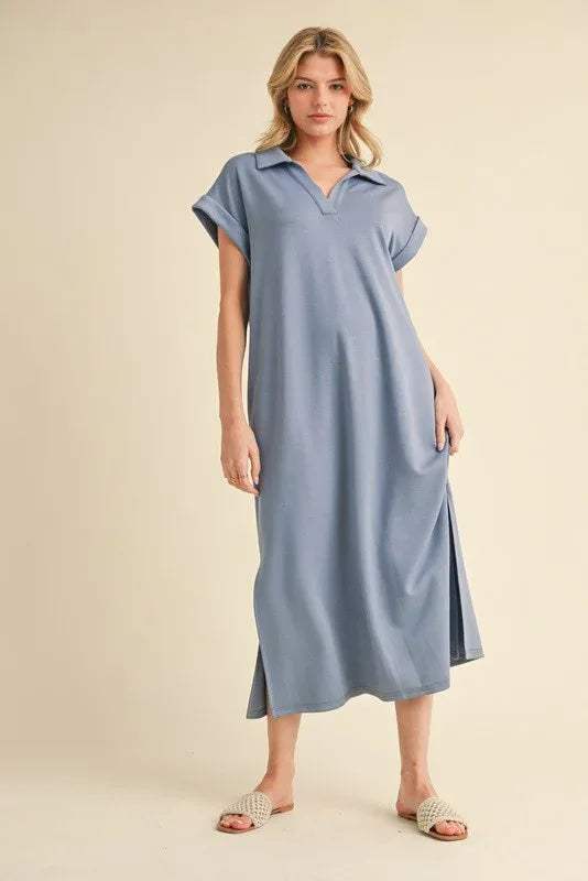 PLUS SIZE | Donna Solid Collared Midi Dress