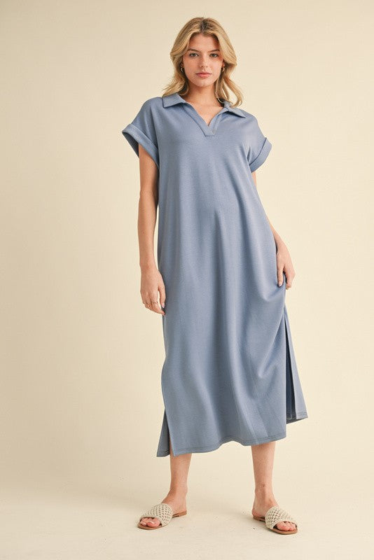PLUS SIZE | Donna Solid Collared Midi Dress