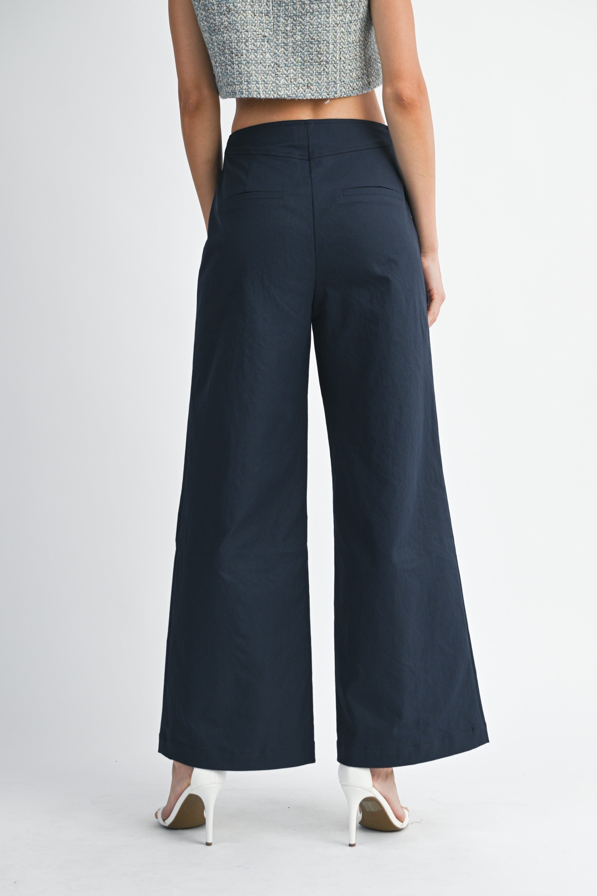 Front Button Detail Wide Leg Pants