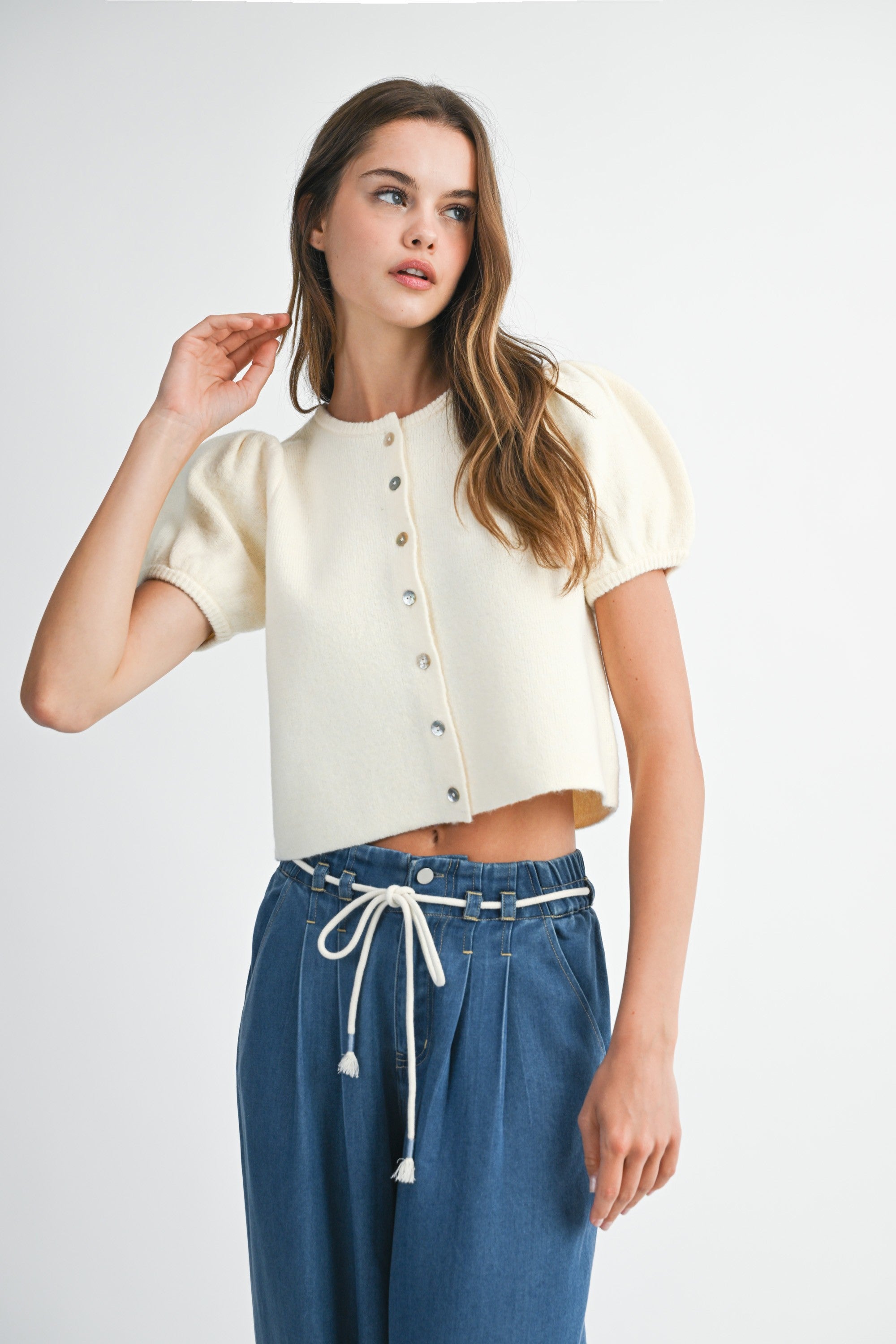 AetherWeave Puff Sleeve Knit Top