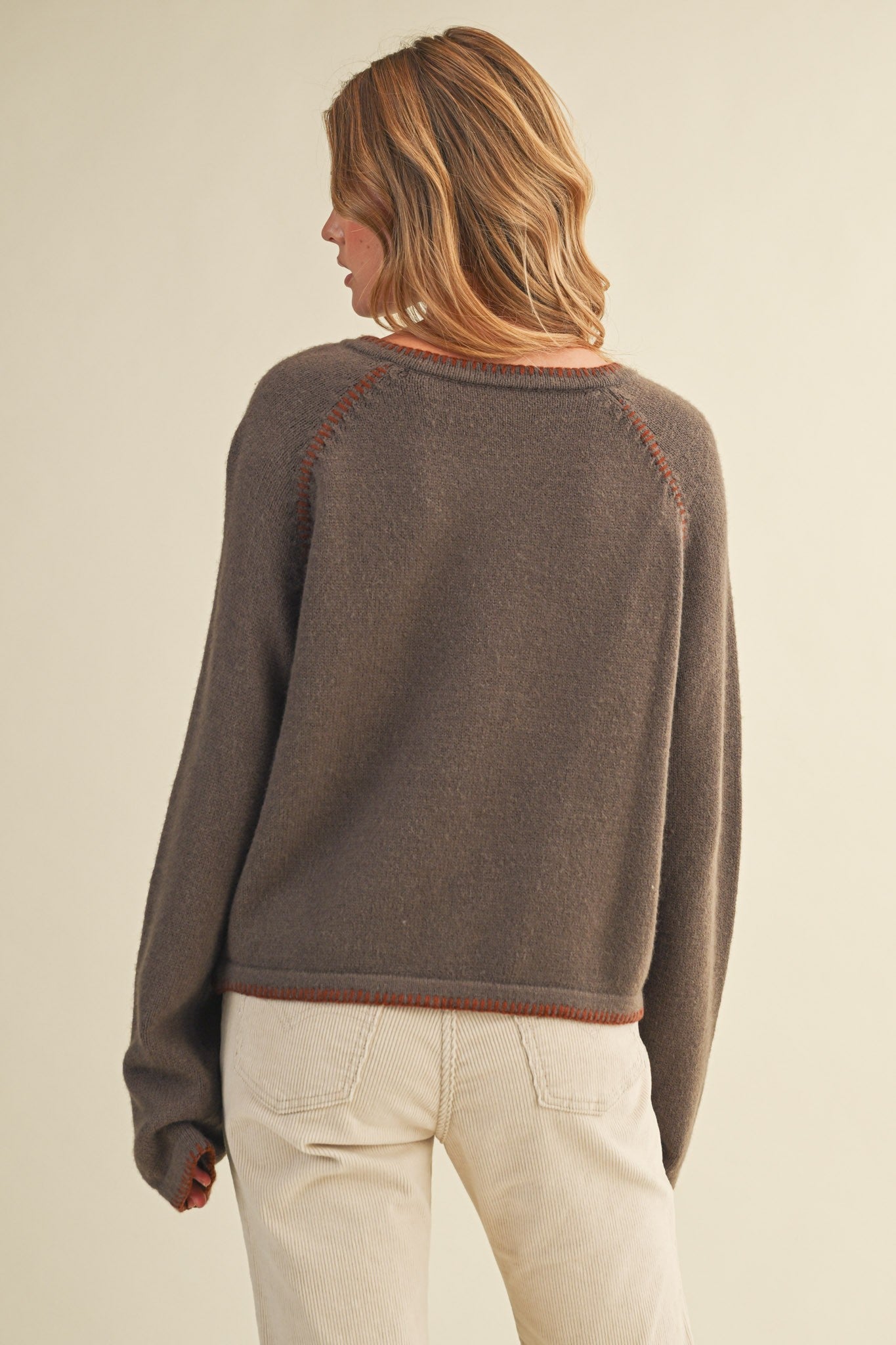 Contrast Stitch Sweater Cardigan