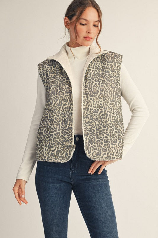 Sherpa Lined Leopard Vest