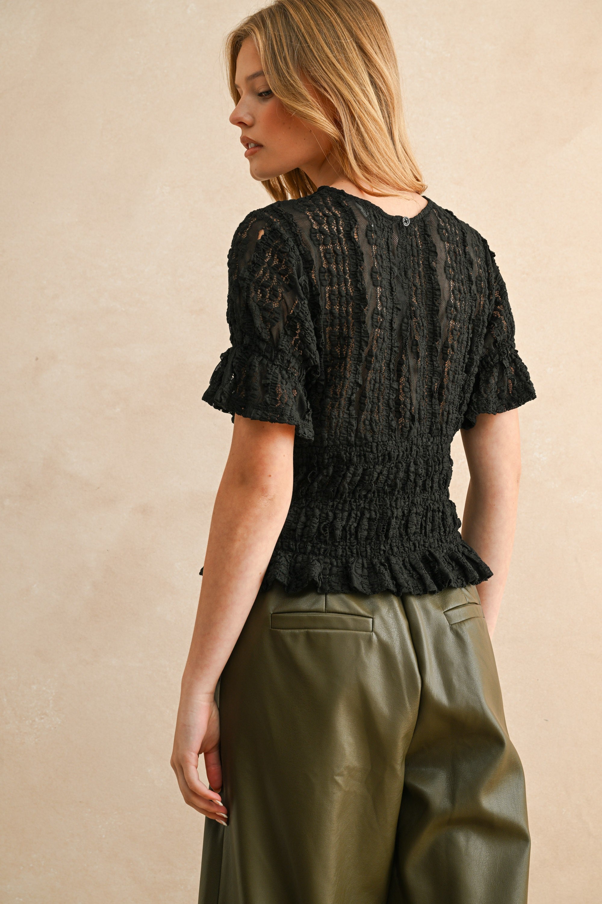 After Hours Short Sleeve Lace Blouse