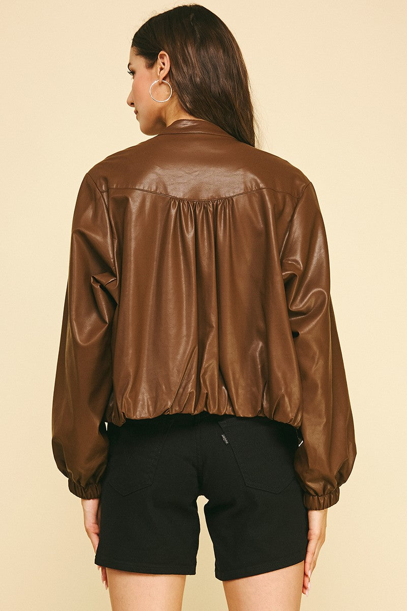 Cinnamon Fields Leather Bomber Jacket