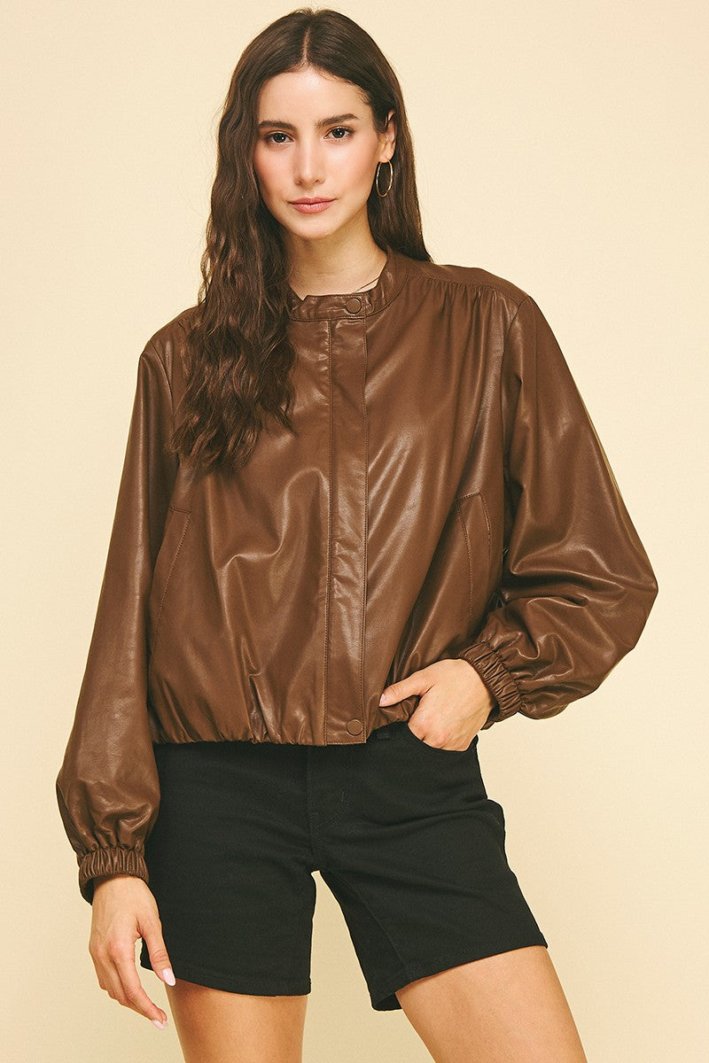 Cinnamon Fields Leather Bomber Jacket