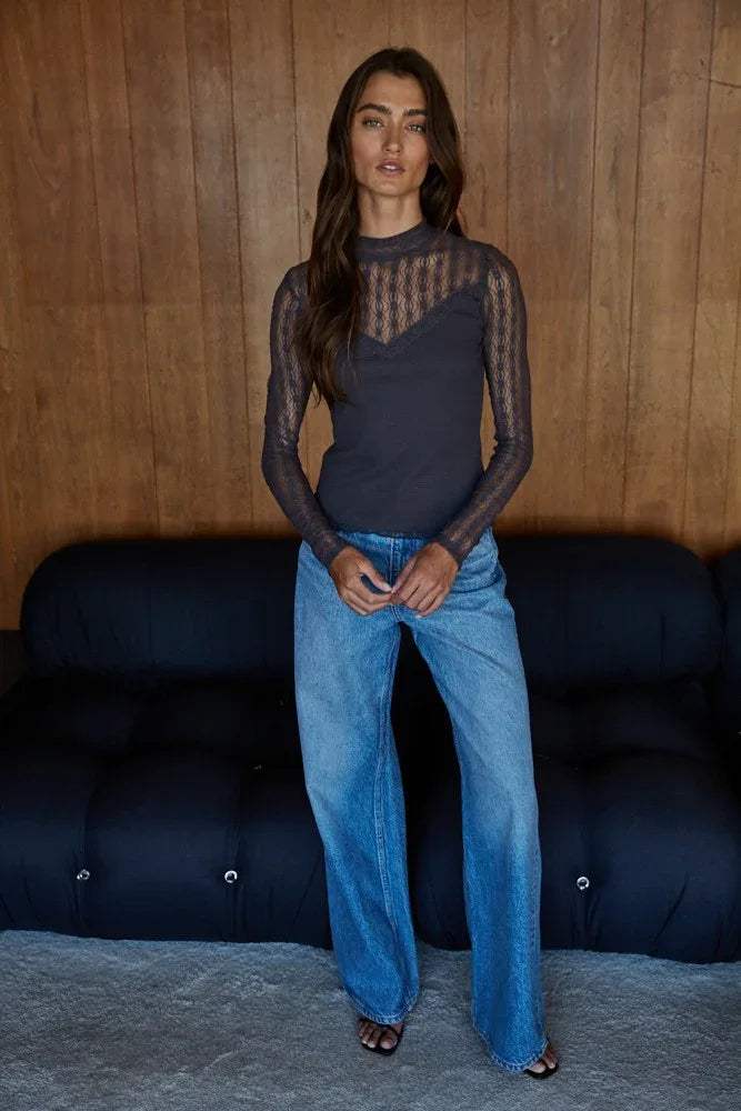 Cherie Lace Mock Neck Top