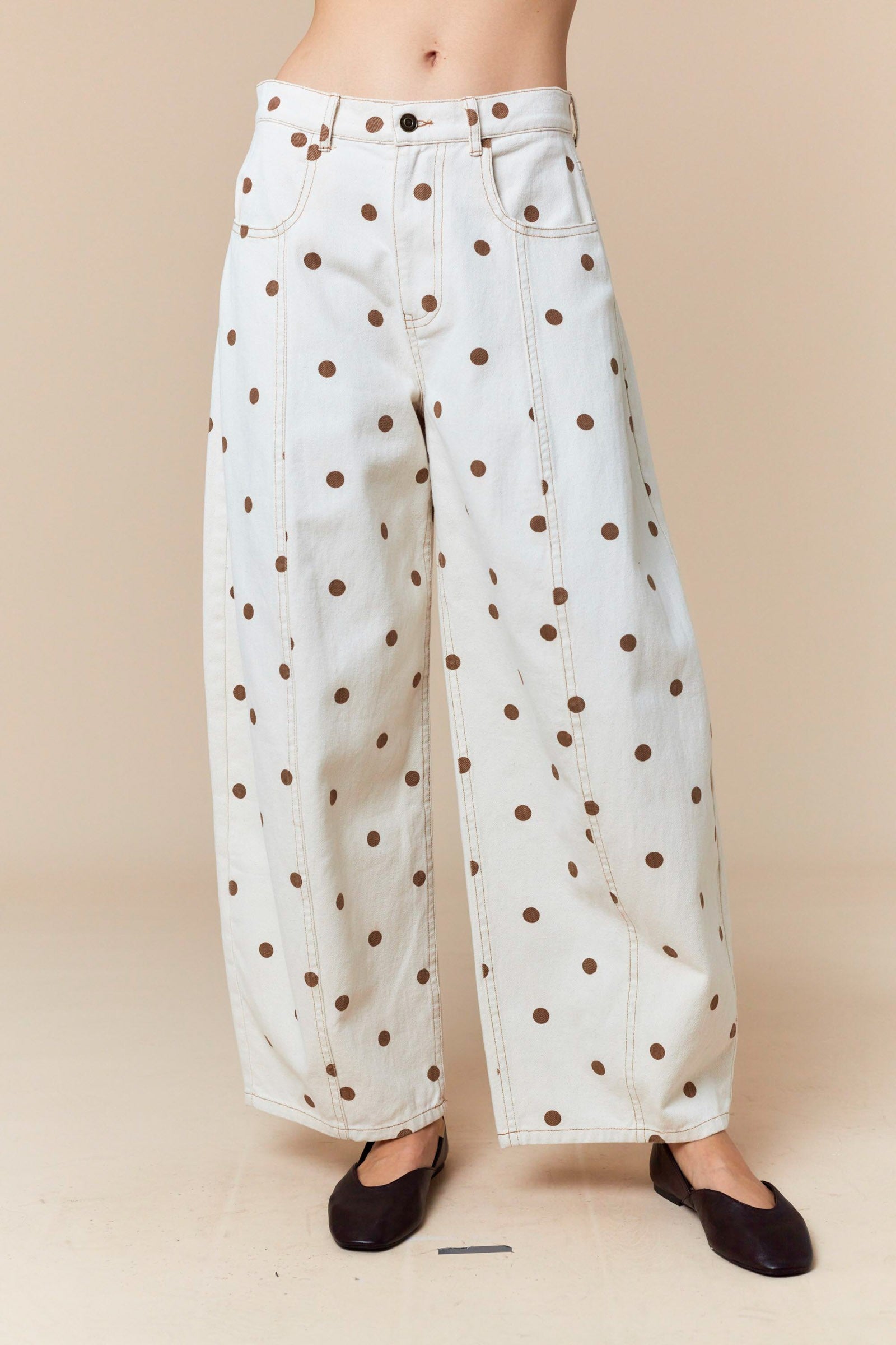 Polka Dot Denim Barrel Pants