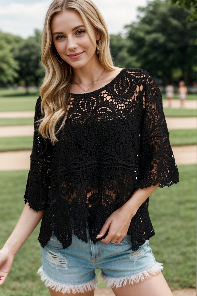 Hollow & Hem Crochet Lace Top