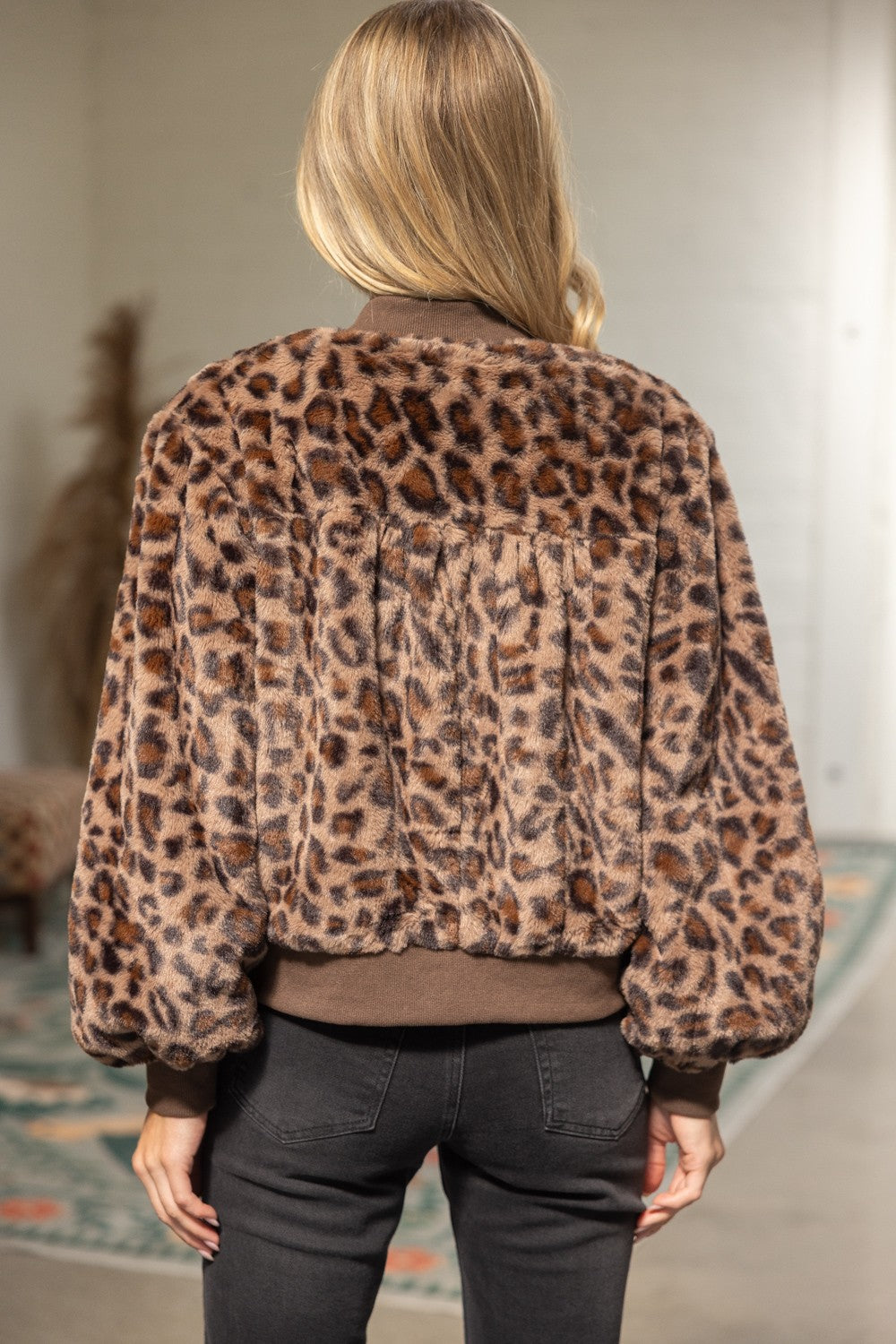 Leopard Fur Bomber Jacket