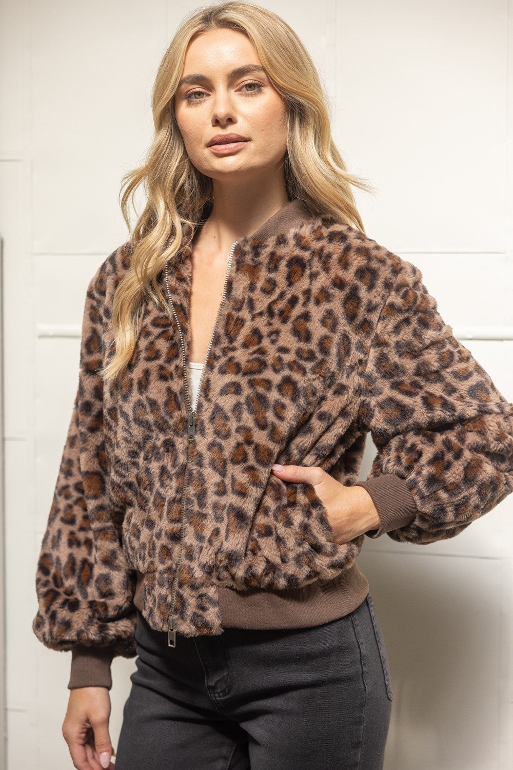 Leopard Fur Bomber Jacket