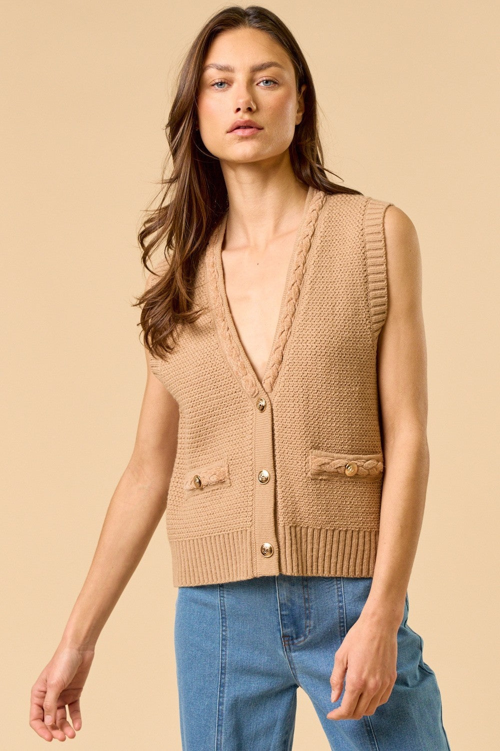 Solara Gold Button Sweater Vest