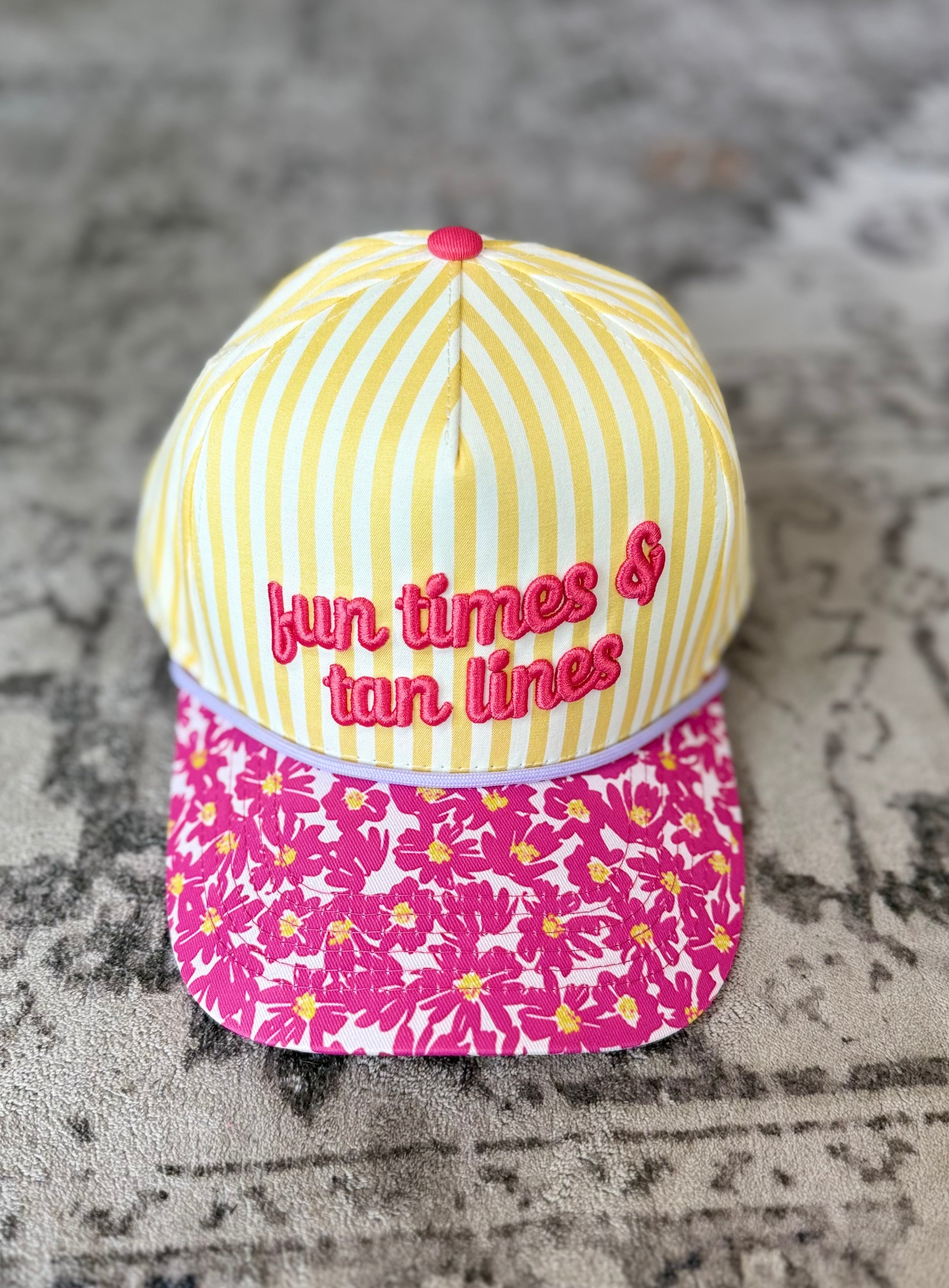 Embroidered Baseball Cap - "Fun Times & Tan Lines" - Yellow