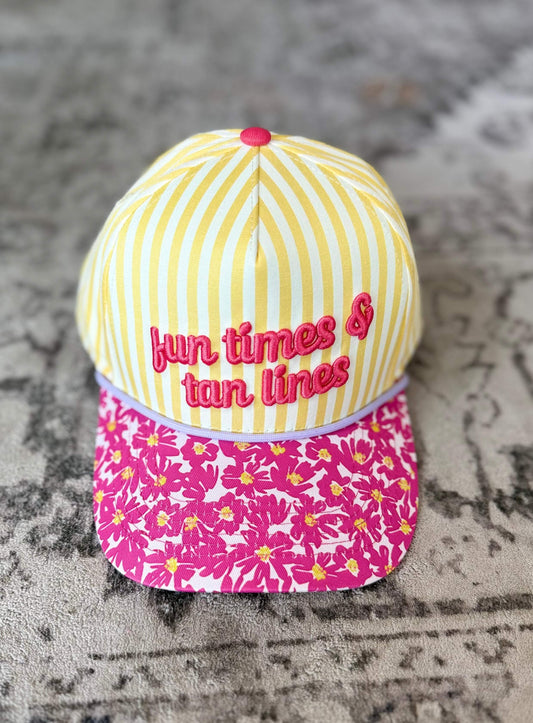 Embroidered Baseball Cap - "Fun Times & Tan Lines" - Yellow