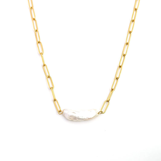 Pearl Nugget Paperclip Necklace | Waterproof