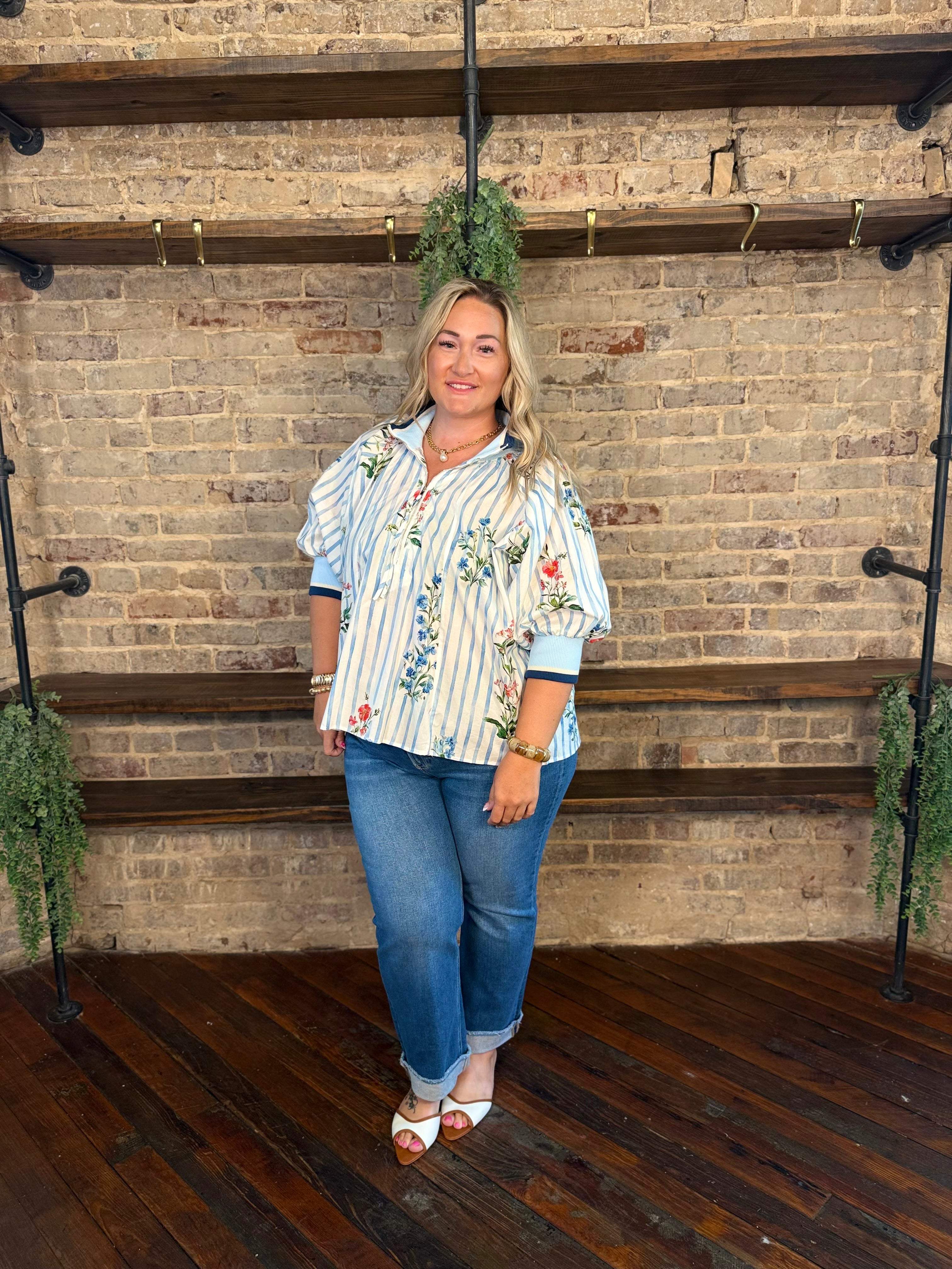 PLUS SIZE | Taylor Rae Floral Stripe Blouse