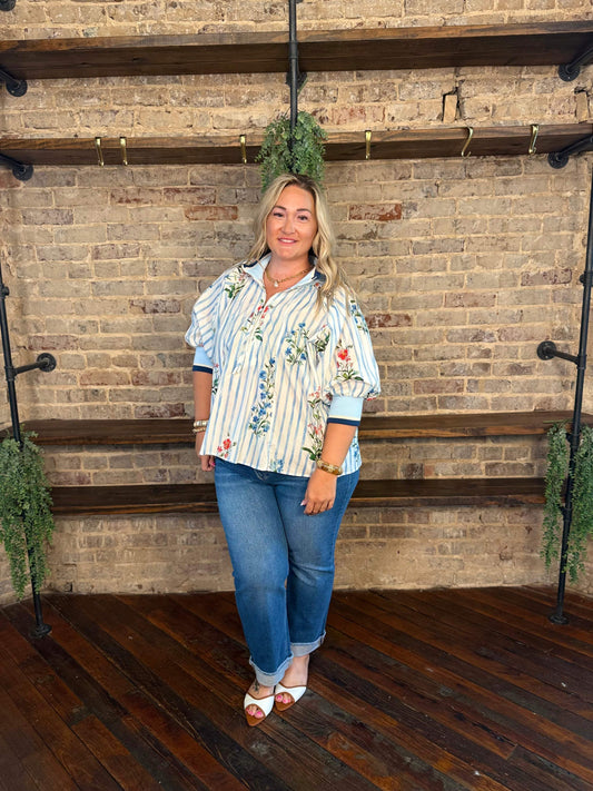 PLUS SIZE | Taylor Rae Floral Stripe Blouse