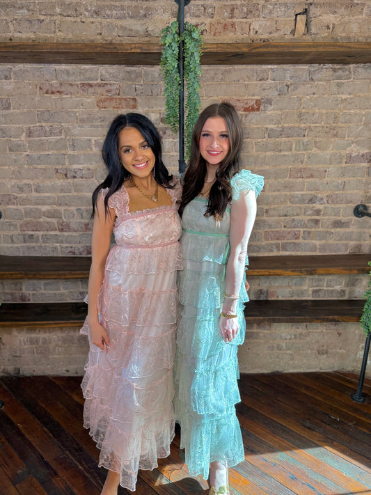 Delicate Floral & Lace Embroidered Maxi Dress