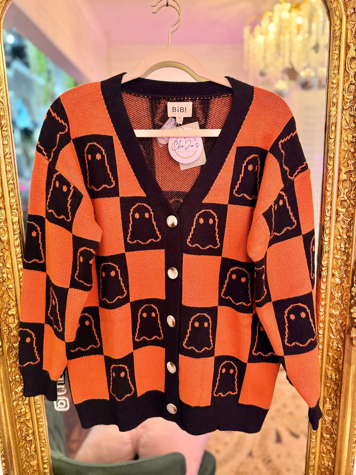 Ghost Checkered Halloween Button Cardigan