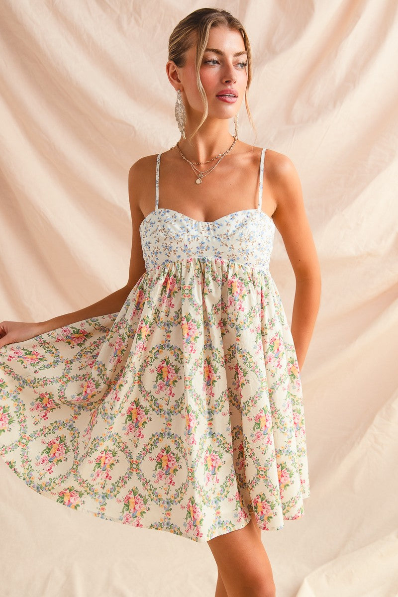 Camille Mixed Floral Mini Dresss