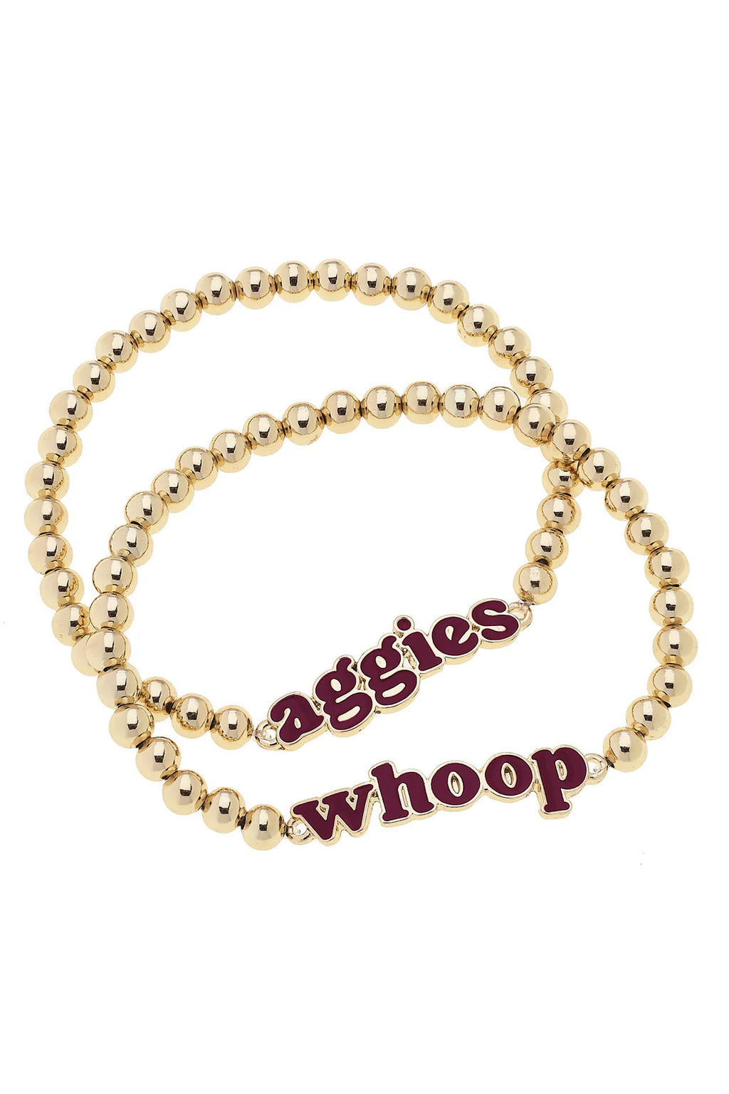College Slogan Gold Beaded Bracelet Set