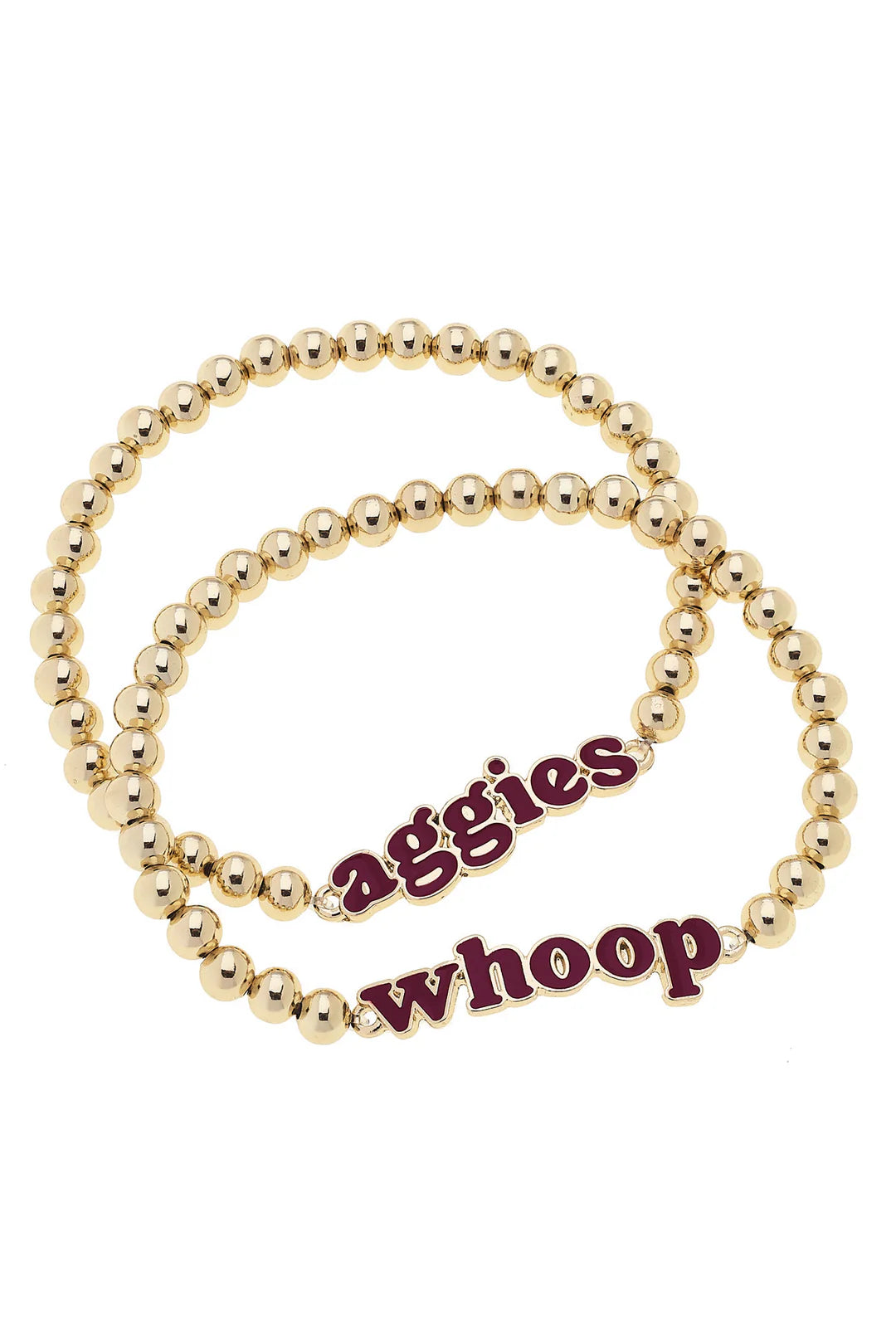 College Slogan Gold Beaded Bracelet Set