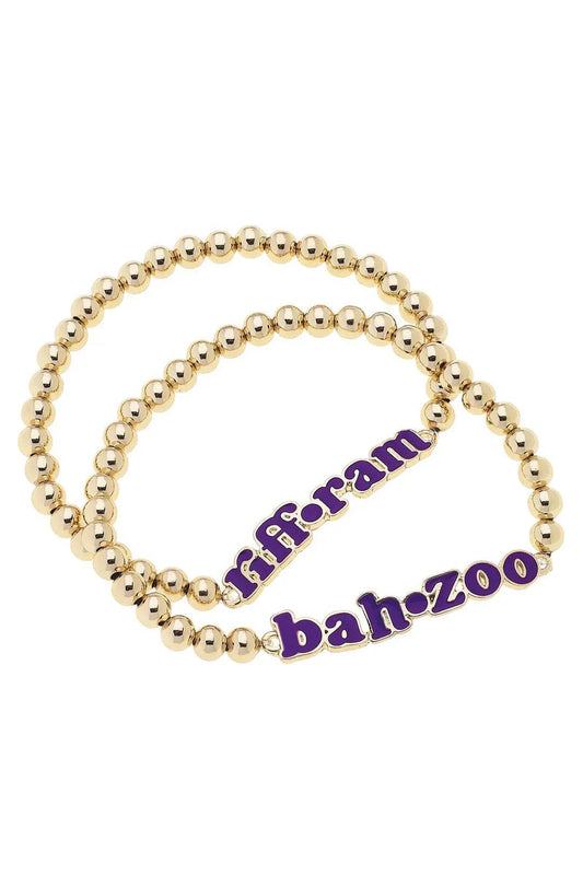 College Slogan Gold Beaded Bracelet Set