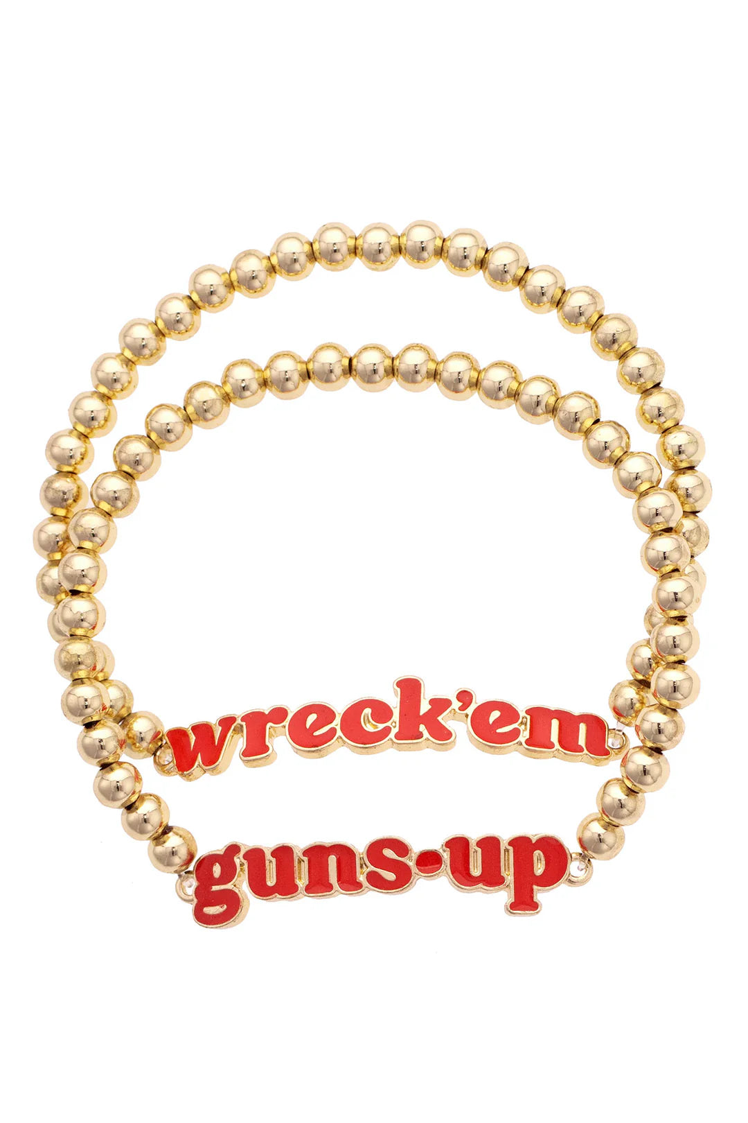 College Slogan Gold Beaded Bracelet Set