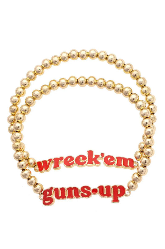 College Slogan Gold Beaded Bracelet Set