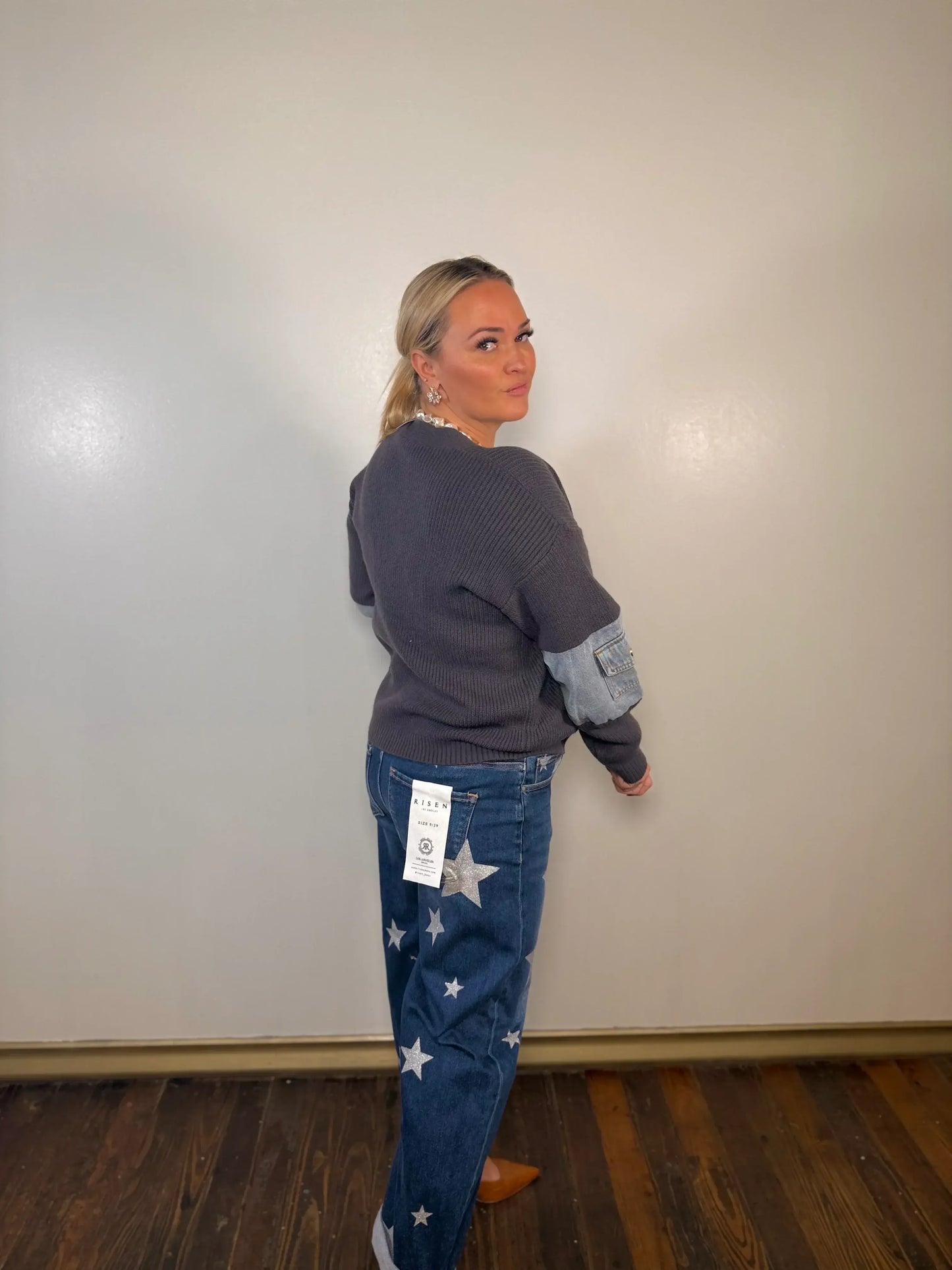Star Print Mid Rise Relaxed Barrel Jean | Risen Jeans