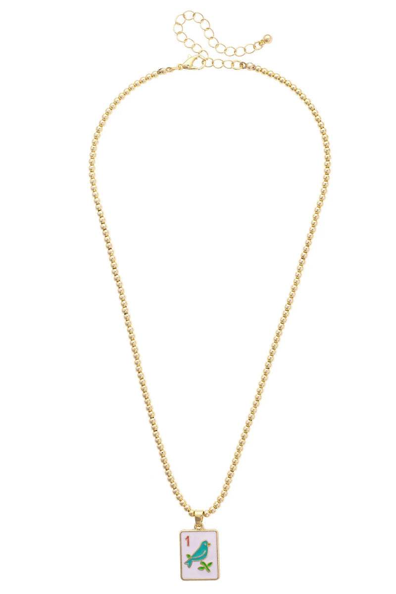 Lucky Sparrow Mahjong Tile Ball Bead Necklace