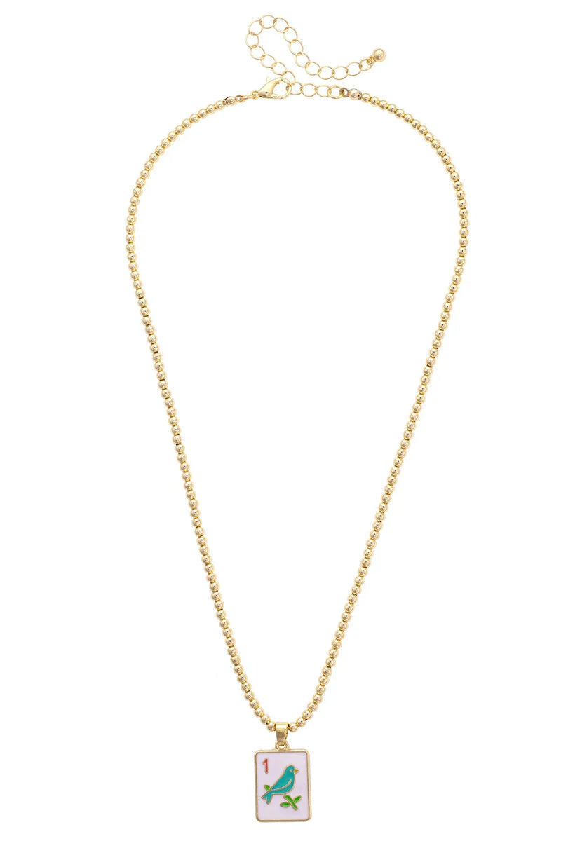 Lucky Sparrow Mahjong Tile Ball Bead Necklace