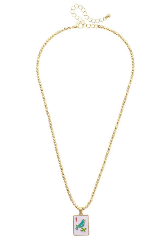 Lucky Sparrow Mahjong Tile Ball Bead Necklace