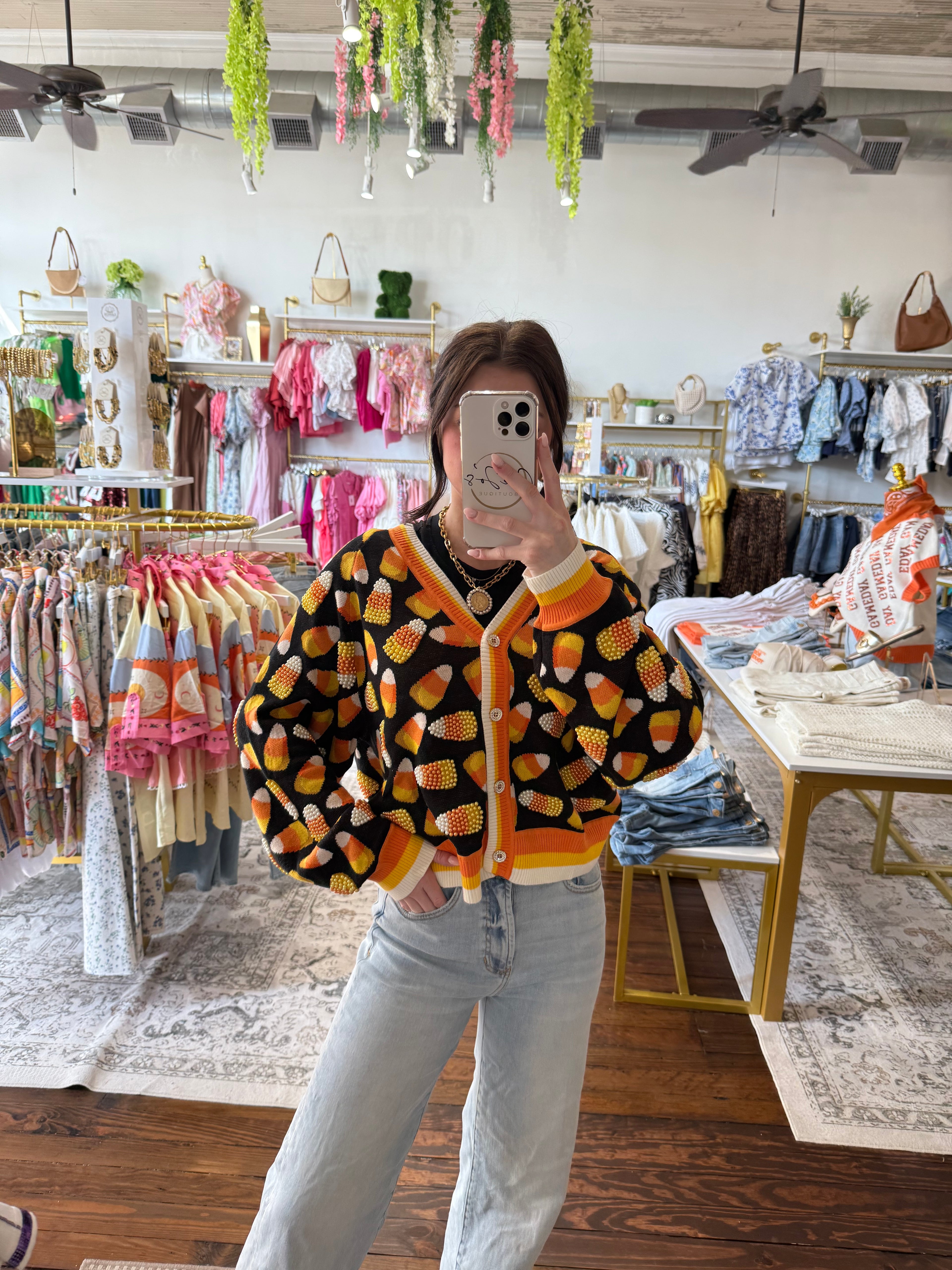 Black Pearl Candy Corn Cardigan | Queen of Sparkles